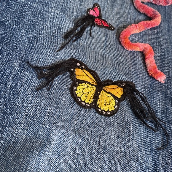 Jeans LOYAL MUSE UPCYCLED Sz 8 Reg Embroidery Butterfly Patches LOVE Rainbow 🌈 - Picture 7 of 14